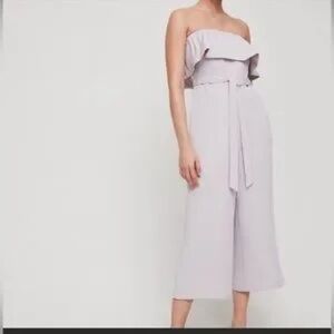 Babaton Gray Strapless Jumpsuit with Ruffled Overlay